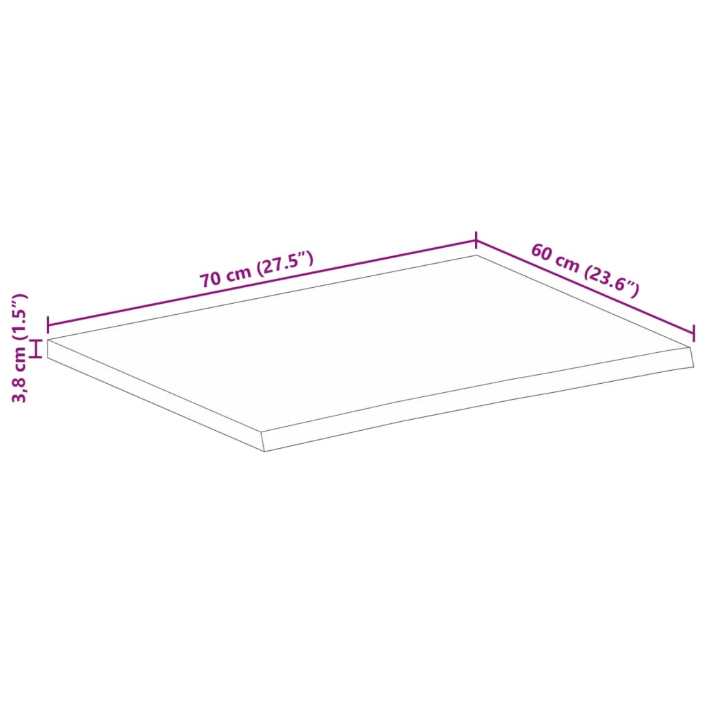 Bordplate 70x60x3,8 cm naturlig kant grovt heltre mangotre