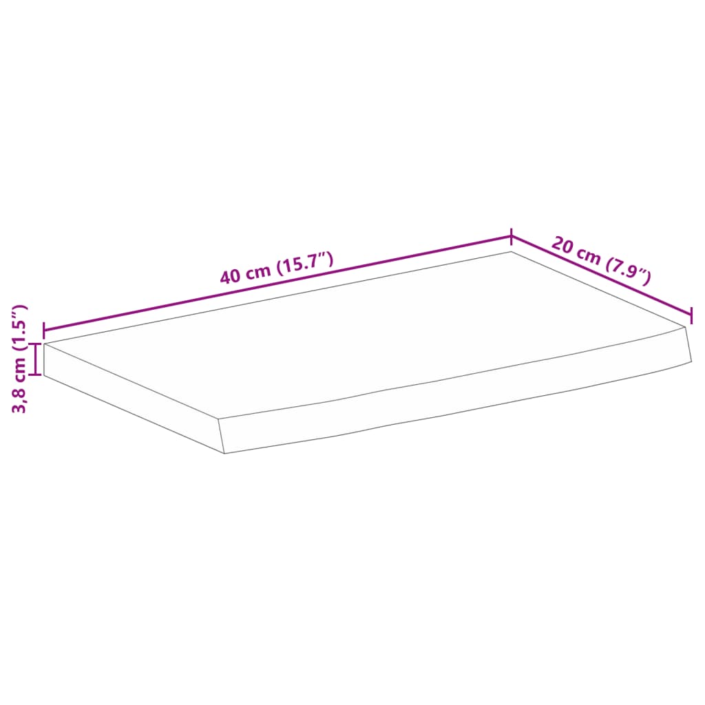 Bordplate 40x20x3,8 cm naturlig kant heltre mango