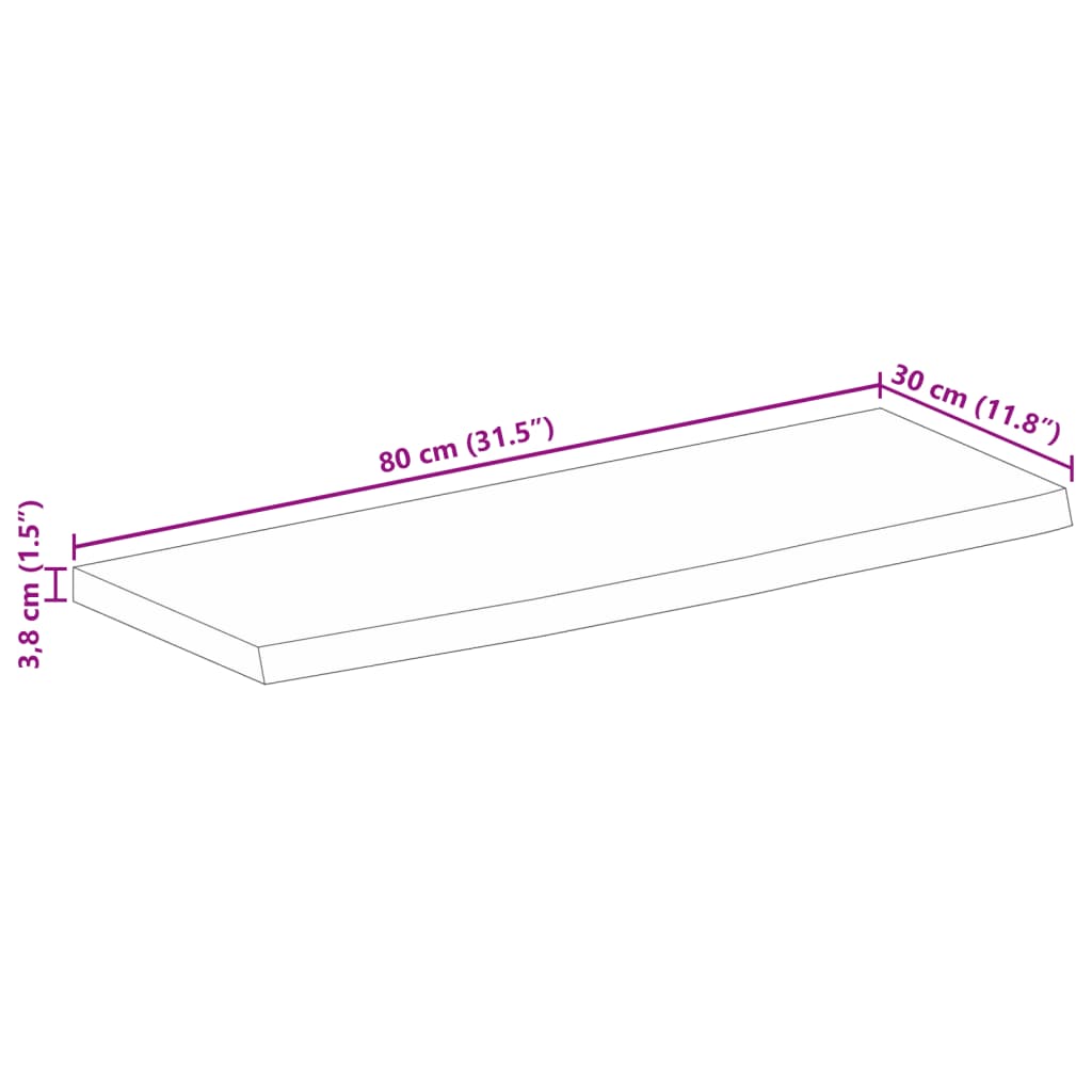 Bordplate naturlig kant 80x30x3,8 cm heltre mango