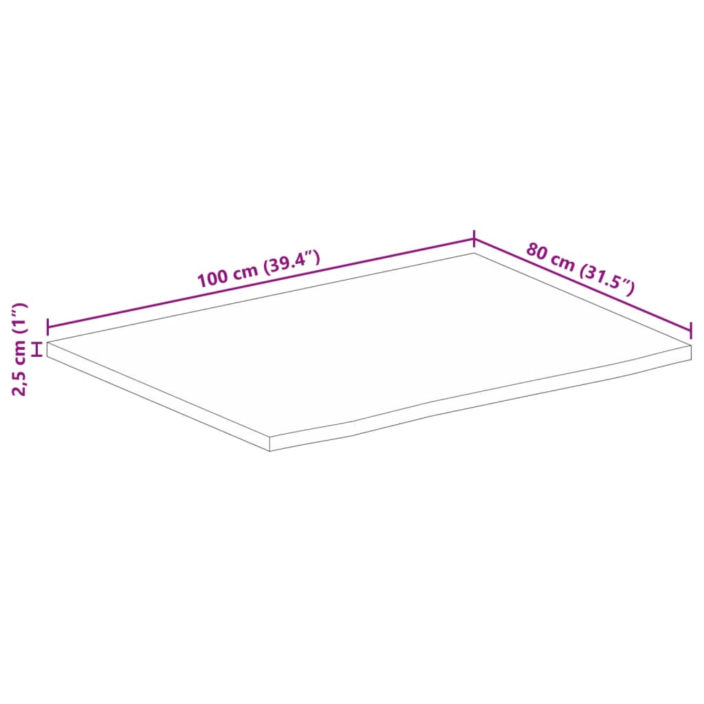 Bordplate 100x80x2,5 cm naturlig kant heltre mango