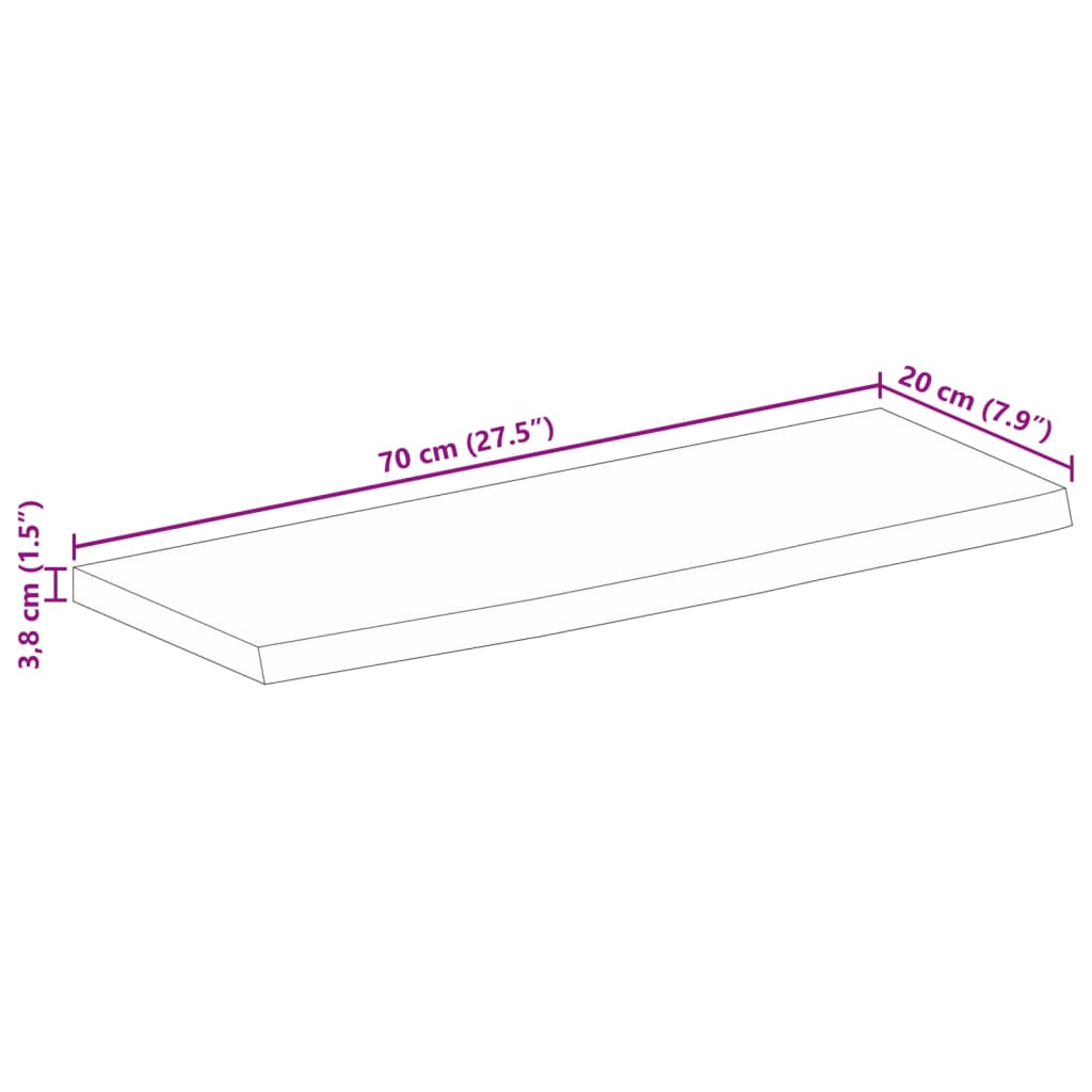 Bordplate naturlig kant 70x20x3,8 cm heltre mango