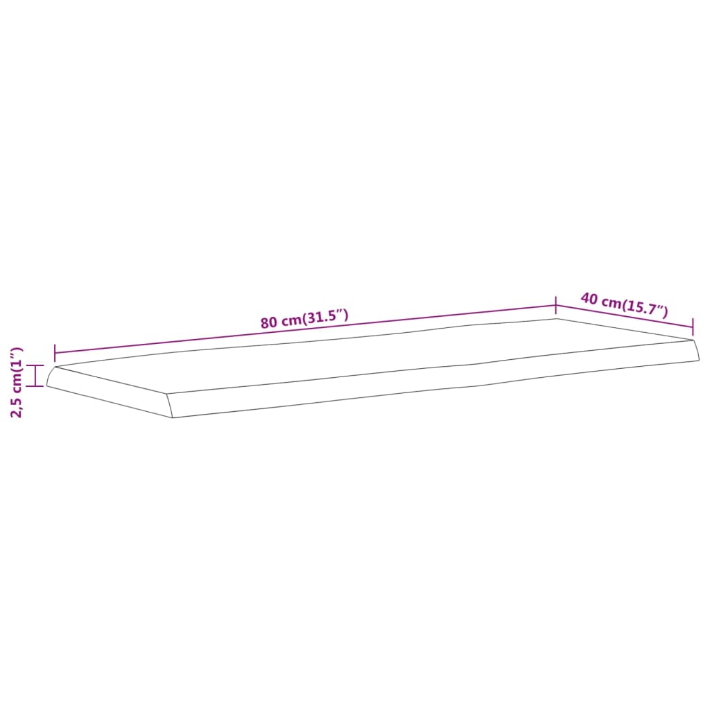 Vegghylle 80x40x2,5 cm rektangulær heltre akasie naturlig kant