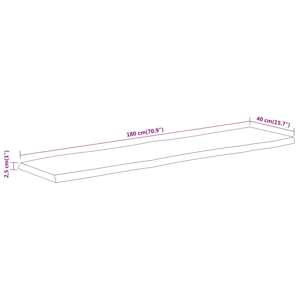 Hylleplate 180x40x2,5 cm rektangulær heltre akasie naturlig kant