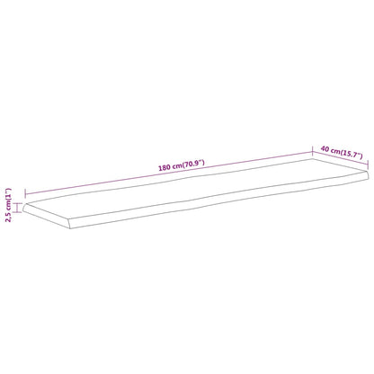 Hylleplate 180x40x2,5 cm rektangulær heltre akasie naturlig kant