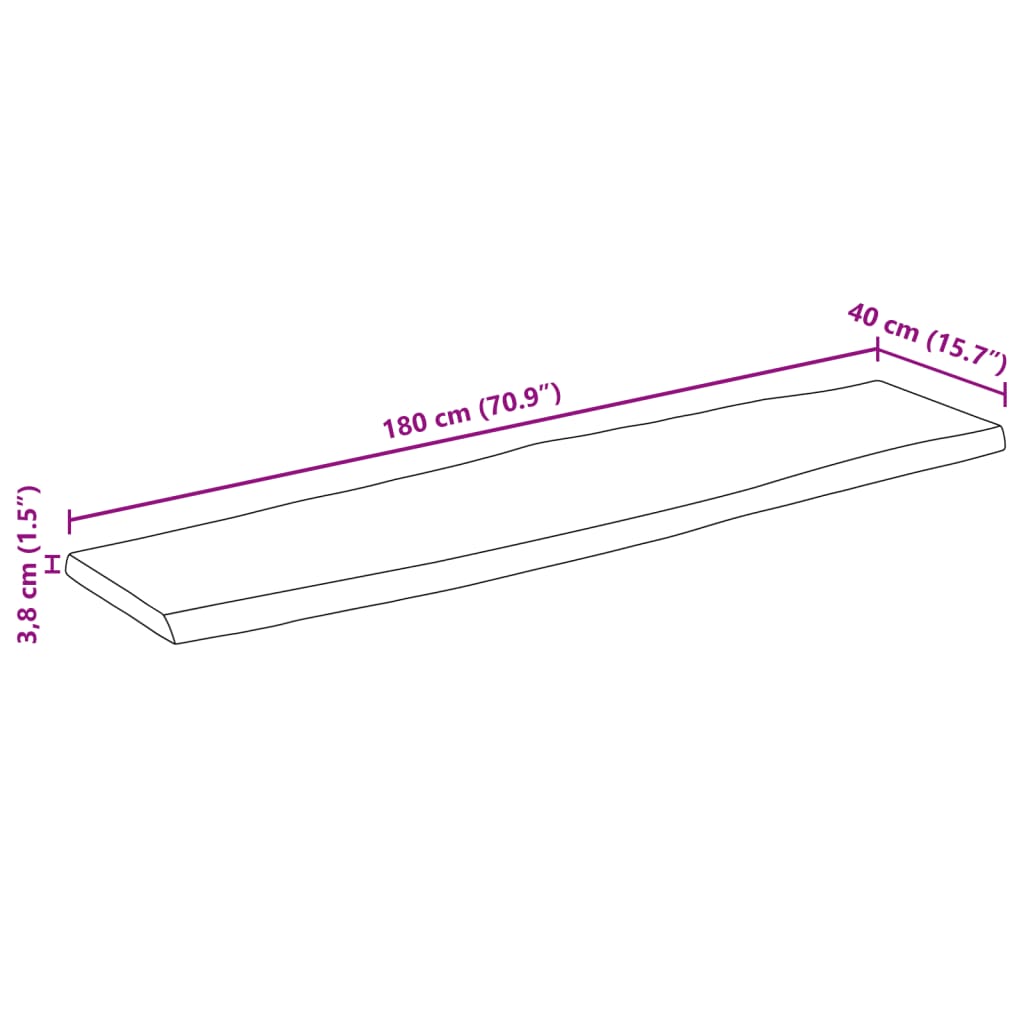 Vegghylle 180x40x3,8 cm rektangulær heltre akasie naturlig kant