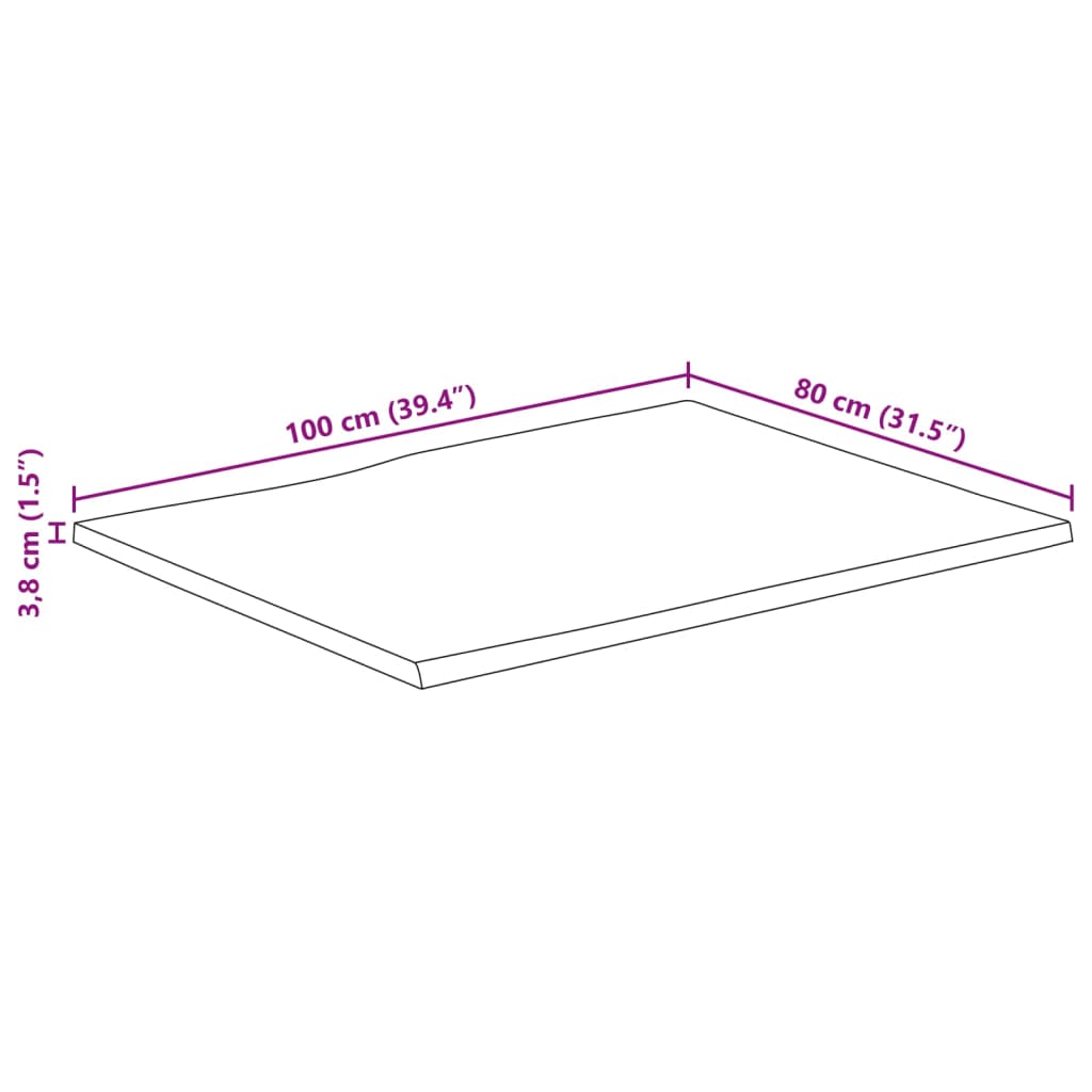 Bordplate 100x80x3,8 cm rektangulær heltre akasie naturlig kant