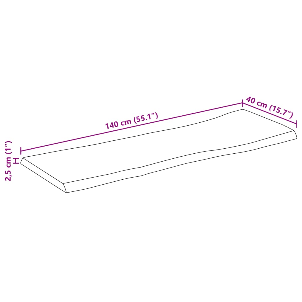 Bordplate naturlig kant 140x40x2,5 cm grovt heltre mangotre