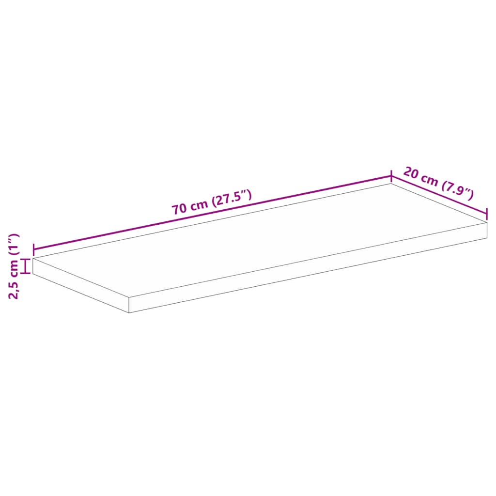 Bordplate 70x20x2,5 cm rektangulær gjenvunnet heltre