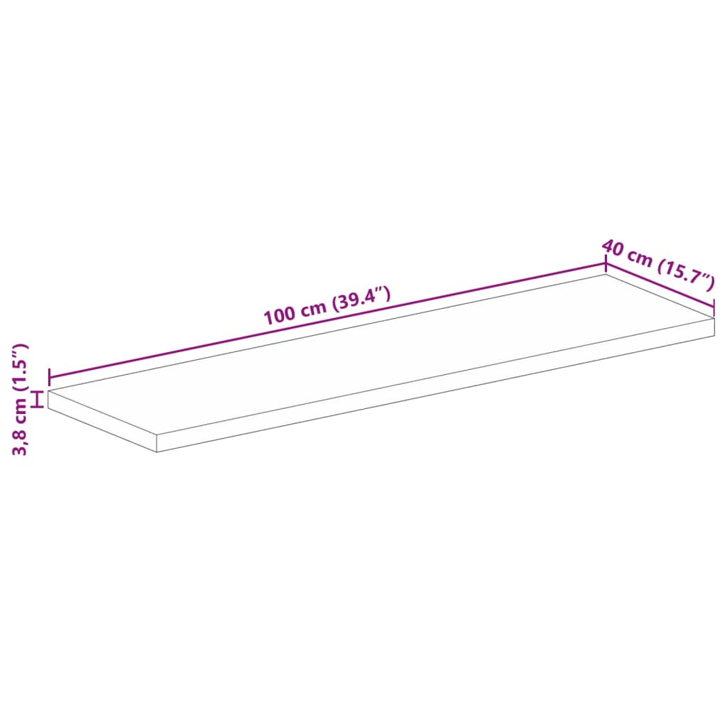 Bordplate 100x40x3,8 cm rektangulær gjenvunnet heltre