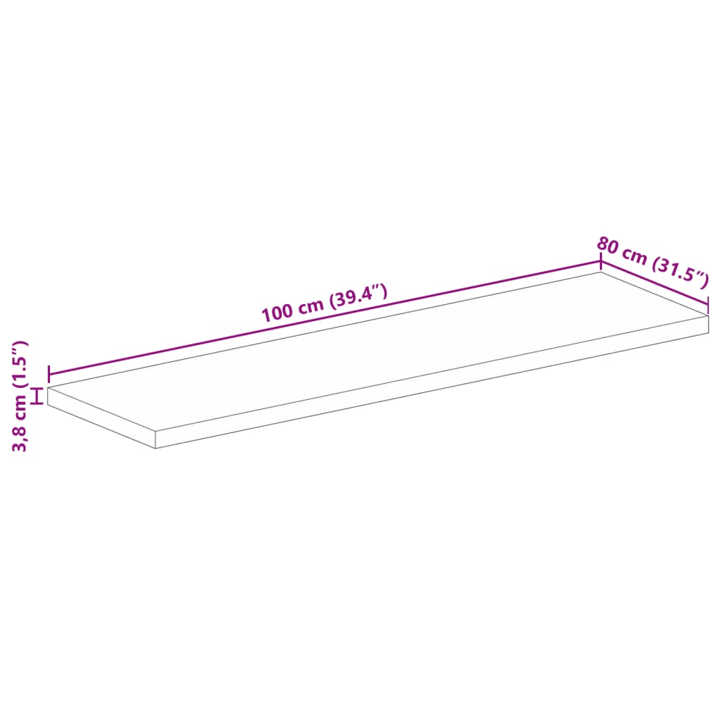 Bordplate 100x80x3,8 cm rektangulær gjenvunnet heltre