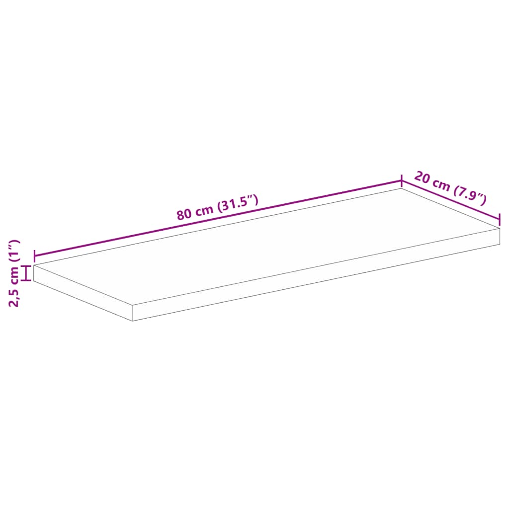 Bordplate 80x20x2,5 cm rektangulær gjenvunnet heltre