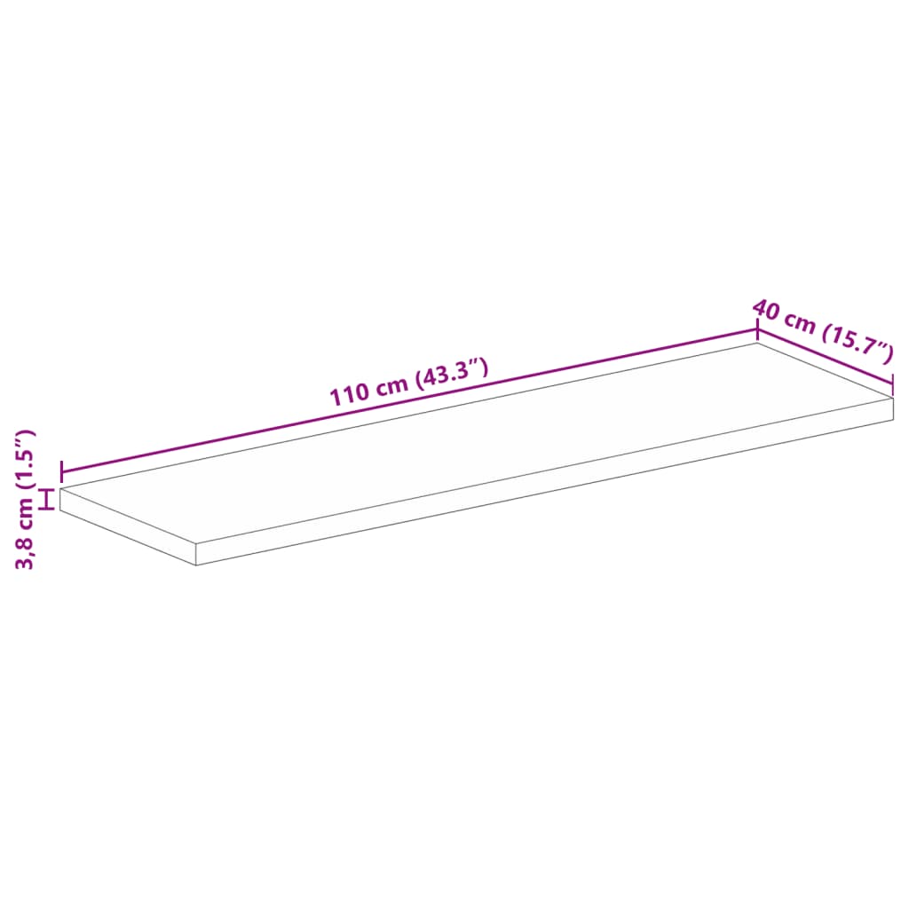 Bordplate 110x40x3,8 cm rektangulær heltre mango