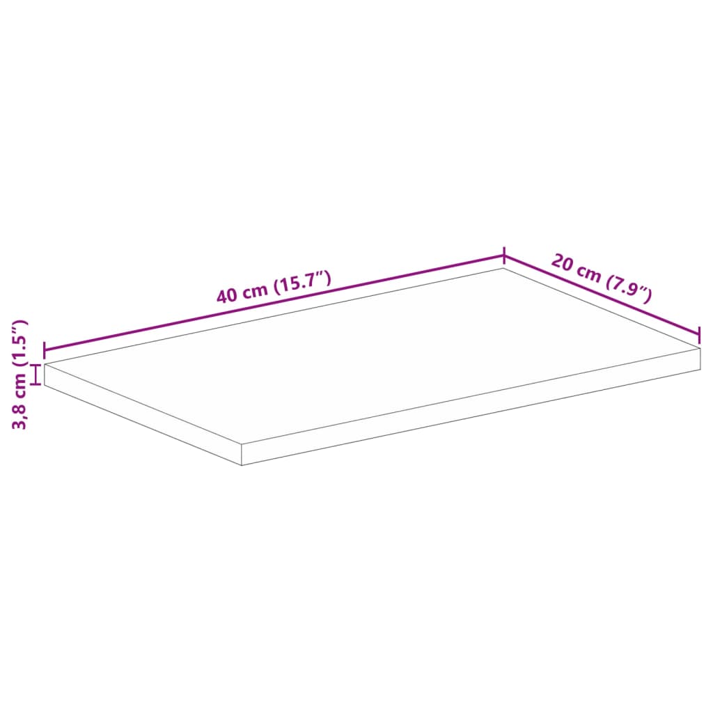 Bordplate 40x20x3,8 cm rektangulær heltre mango