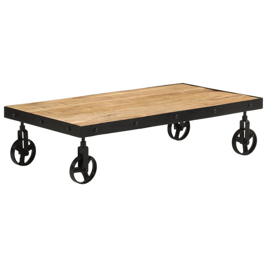 Salongbord Sofabord Tre med hjul heltre mango 100x55x26 cm