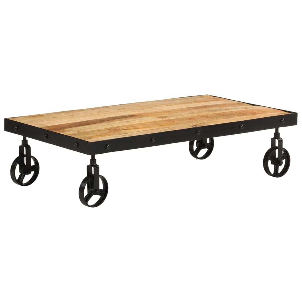 Salongbord Sofabord Tre med hjul heltre mango 100x55x26 cm