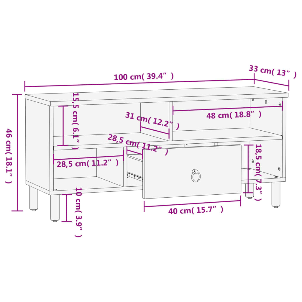 TV-benk 100x33x46 cm heltre mango