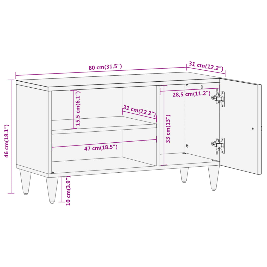 TV-benk 80x31x46 cm heltre mango