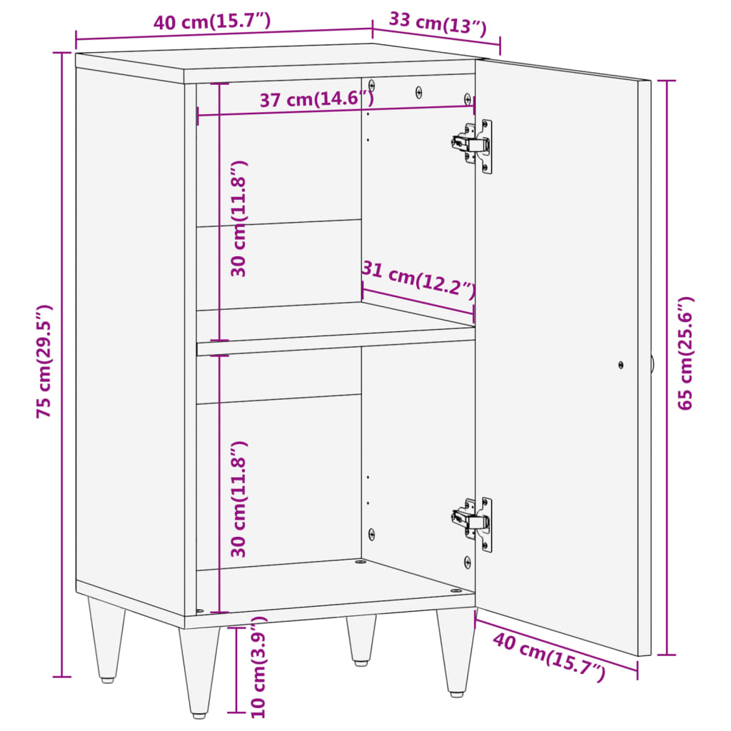 Kommode 40x33x75 cm heltre mango