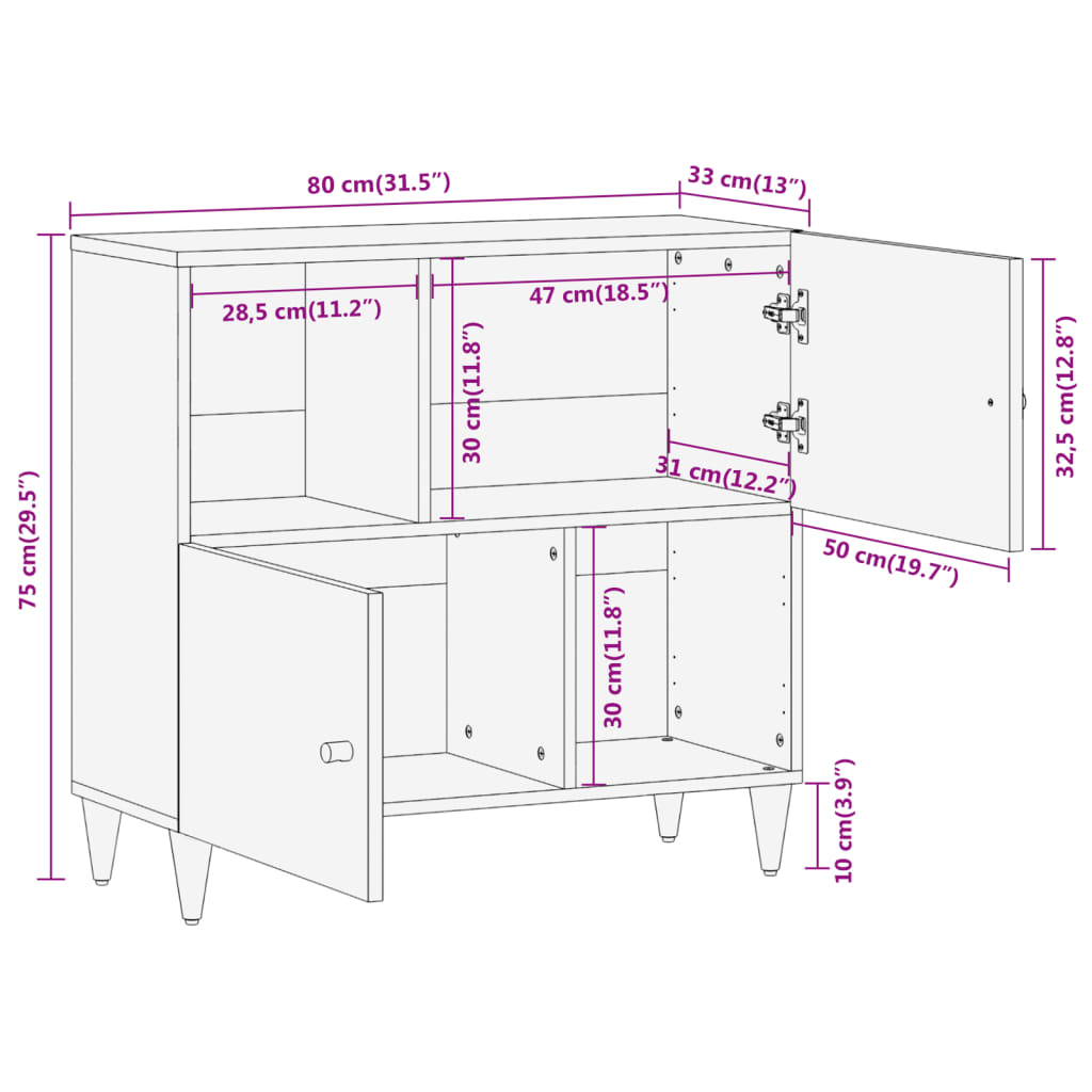 Skap 80x33x75 cm heltre mango