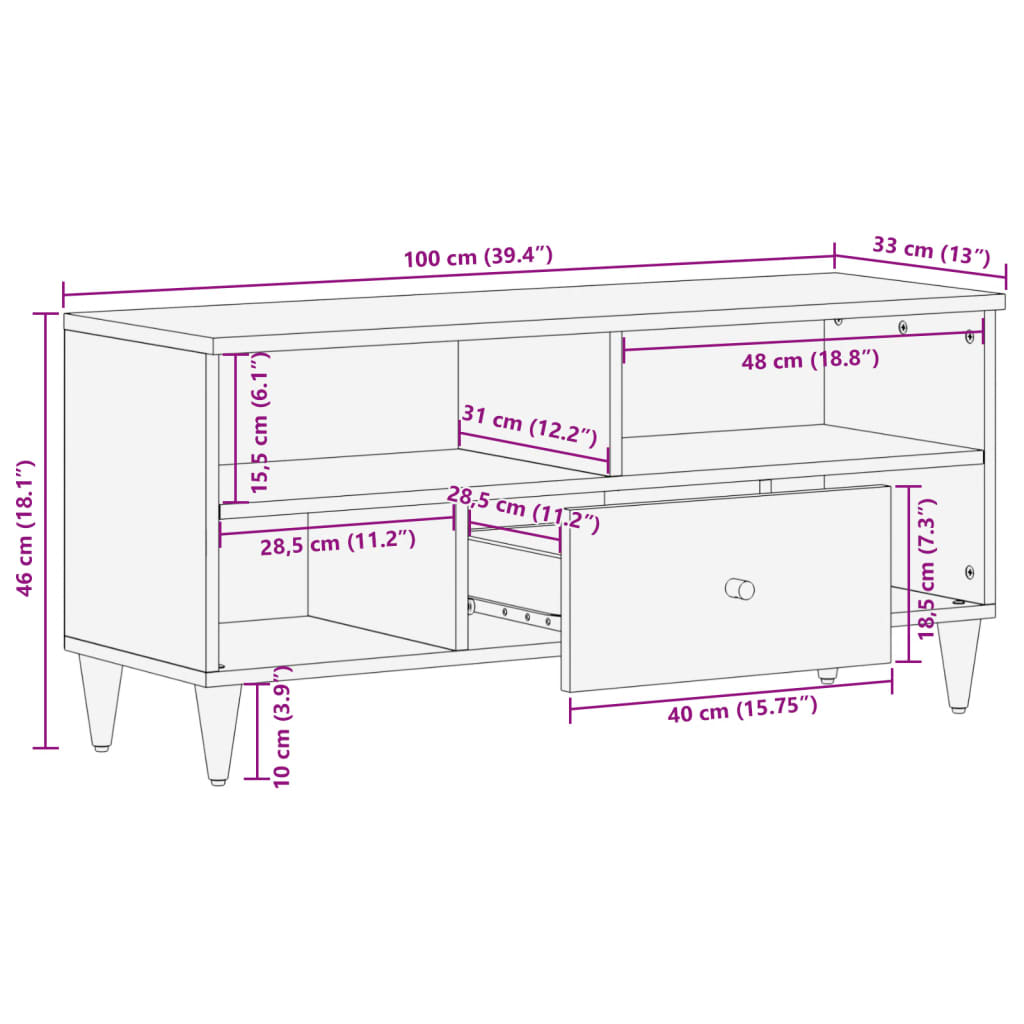 TV-benk 100x33x46 cm heltre mango