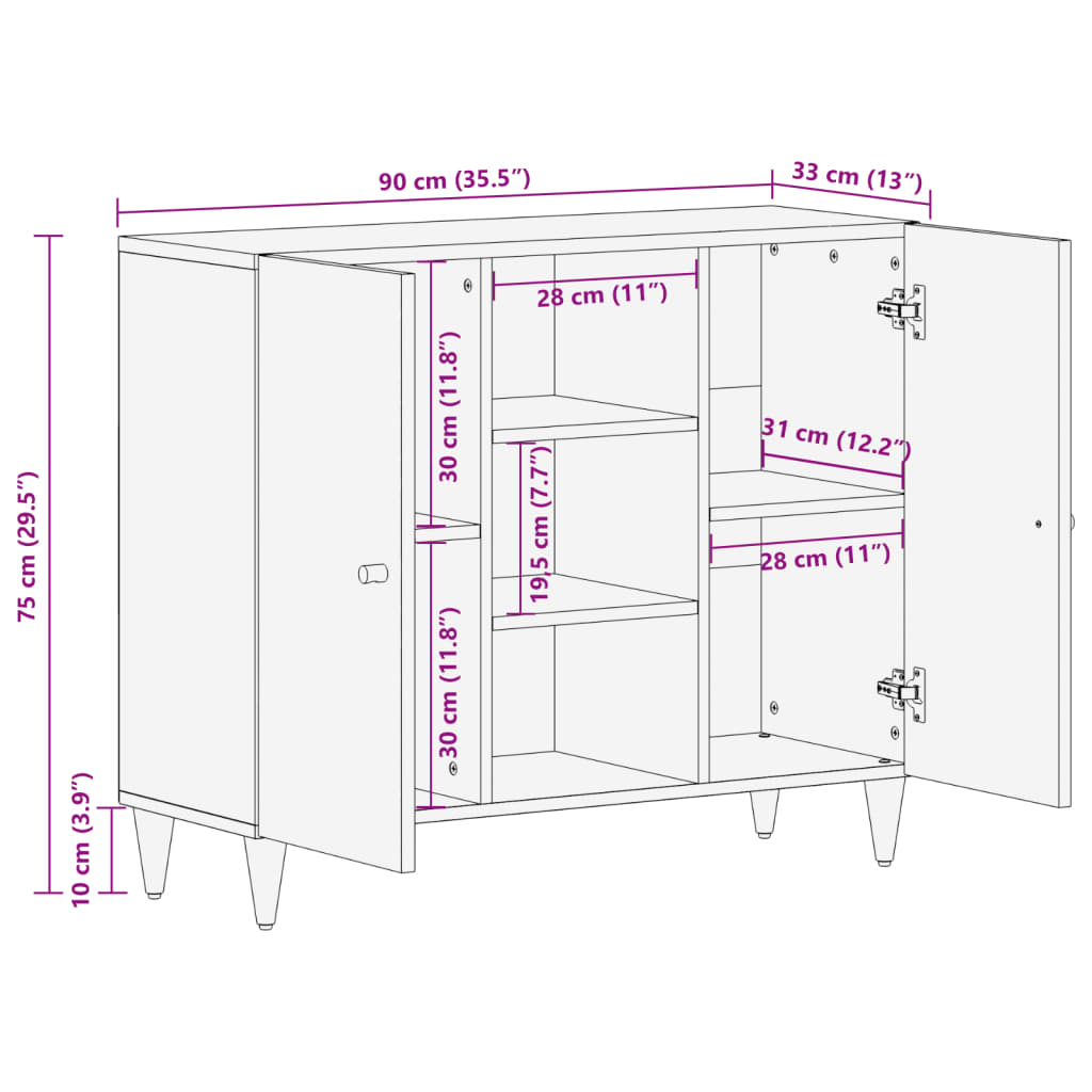 Skap 90x33x75 cm heltre mango