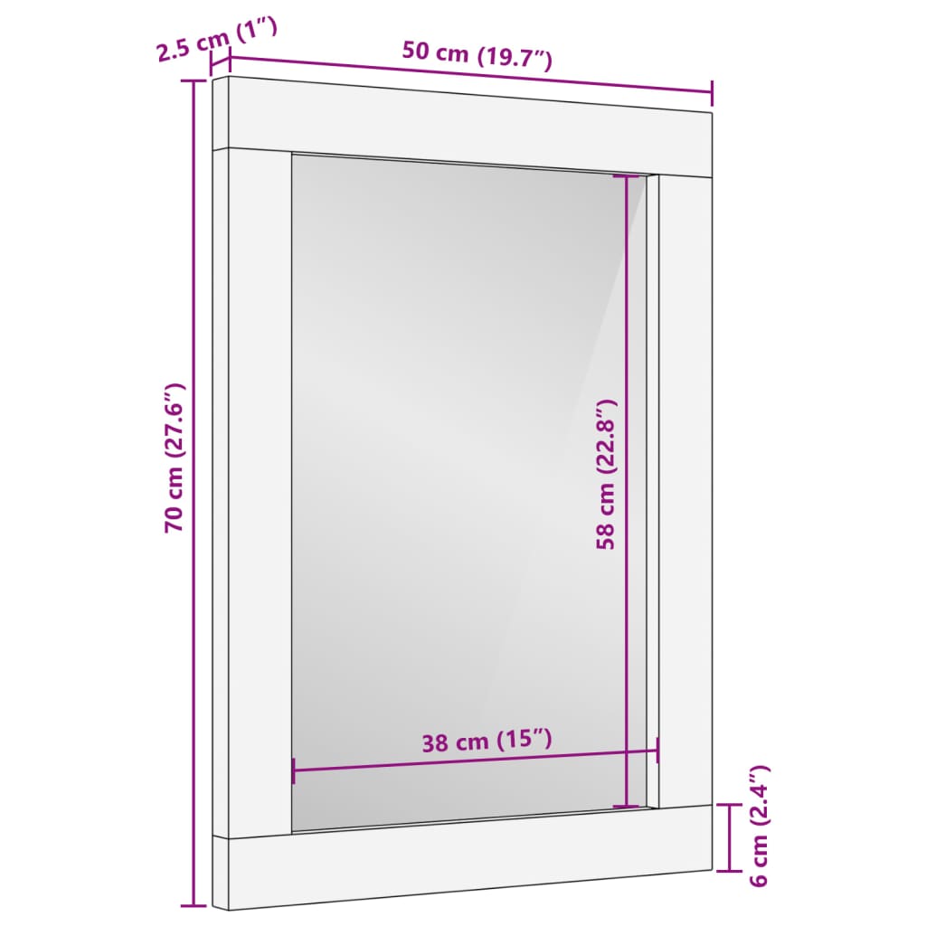 Veggspeil 50x70x2,5 cm heltre mango og glass