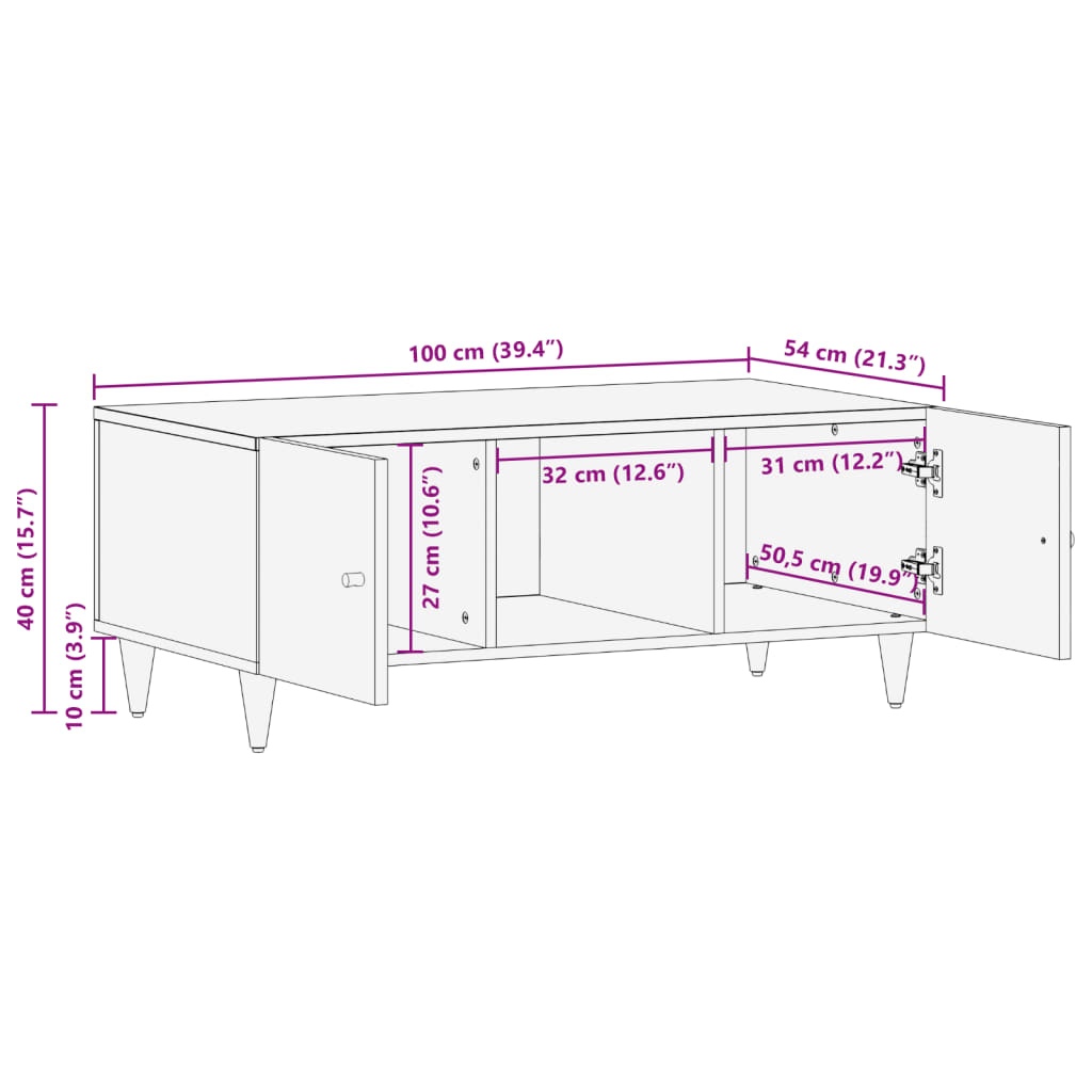 Salongbord Sofabord 100x54x40 cm heltre mango