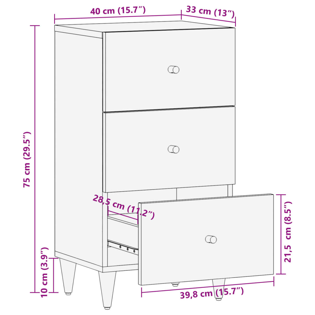 Kommode 40x33x75 cm heltre mango