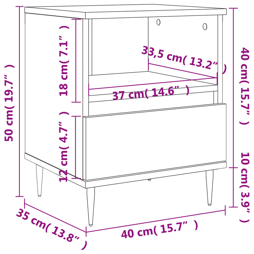 Nattbord Sengbord betonggrå 40x35x50 cm konstruert tre