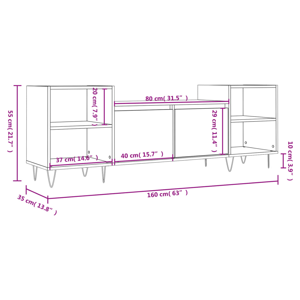 TV-benk hvit 160x35x55 cm konstruert tre