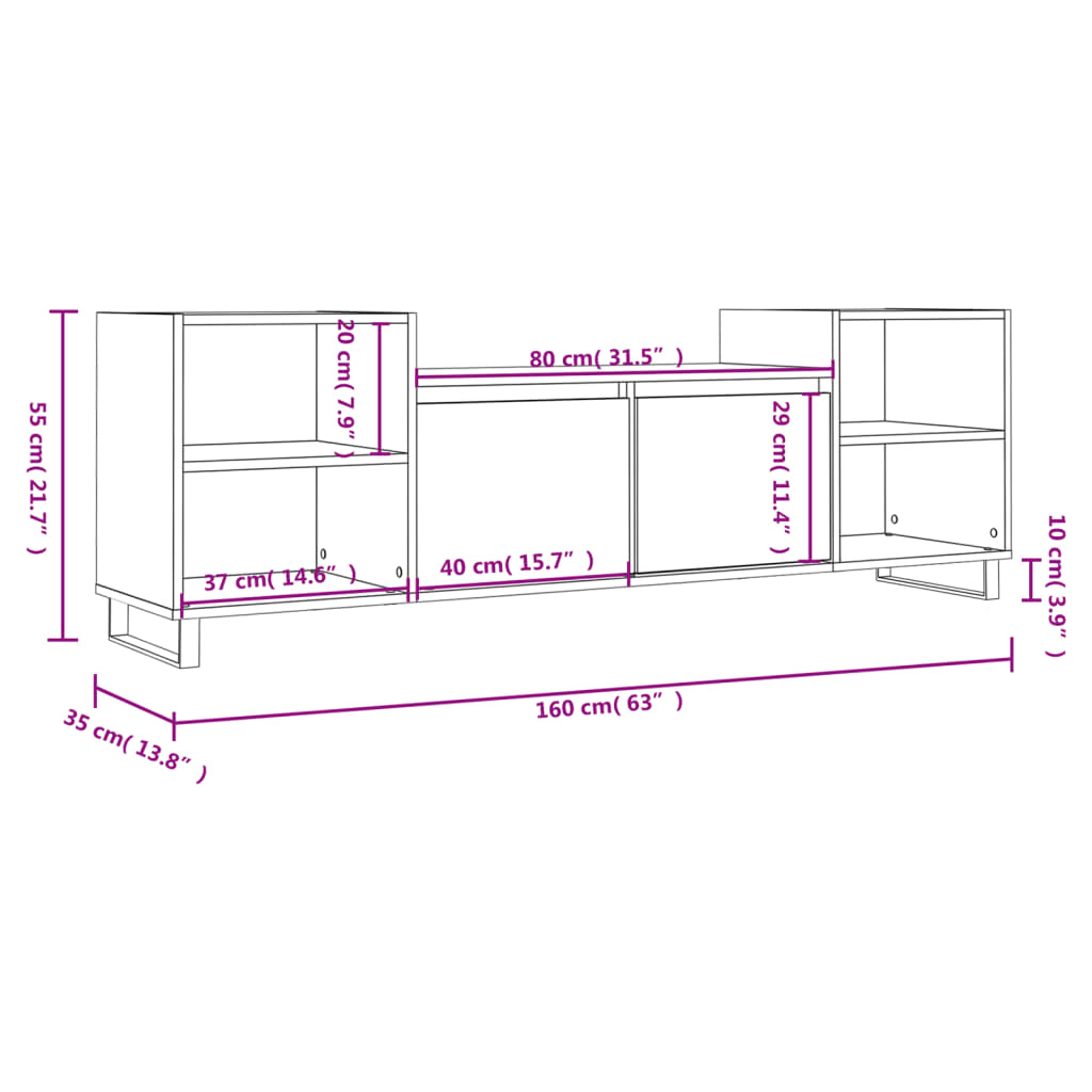 TV-benk hvit høyglans 160x35x55 cm konstruert tre