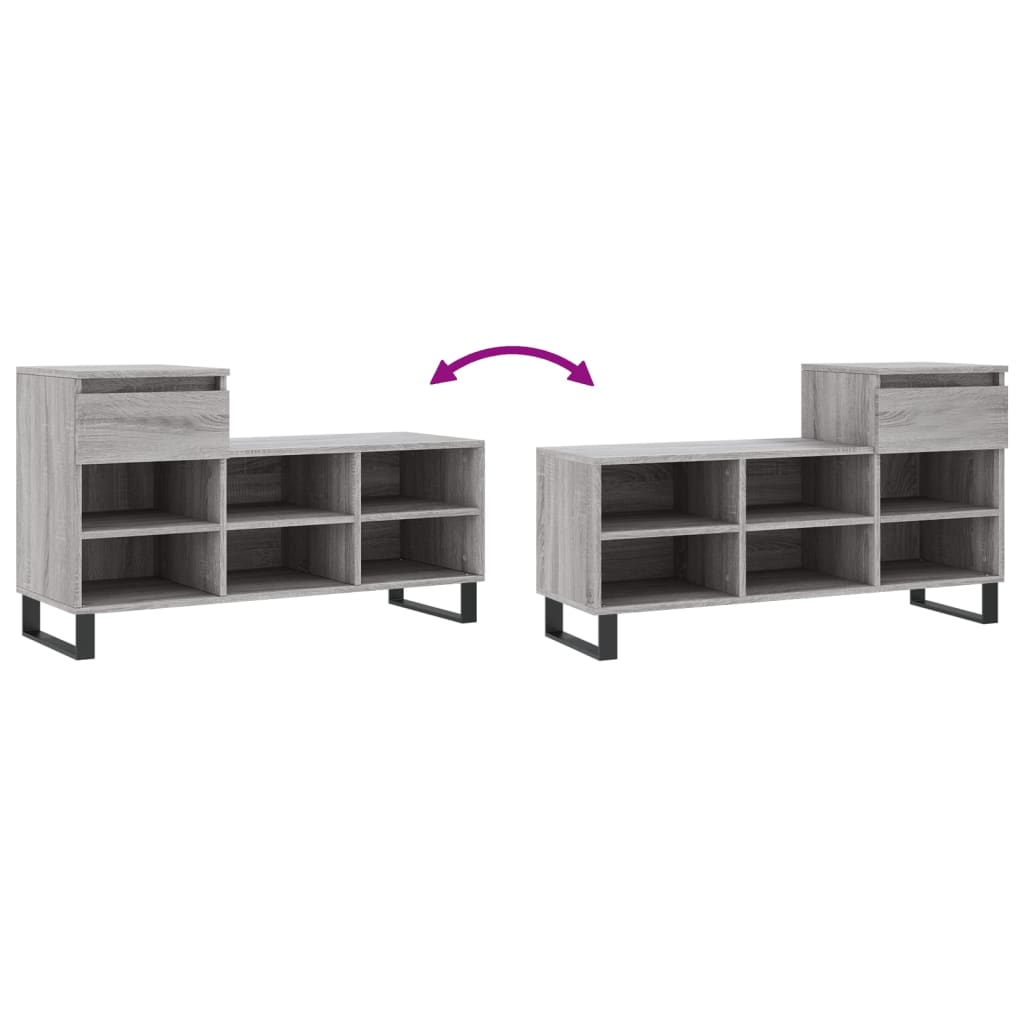 Skoskap Skohylle Skobenk Sonoma Grå 102x36x60 cm