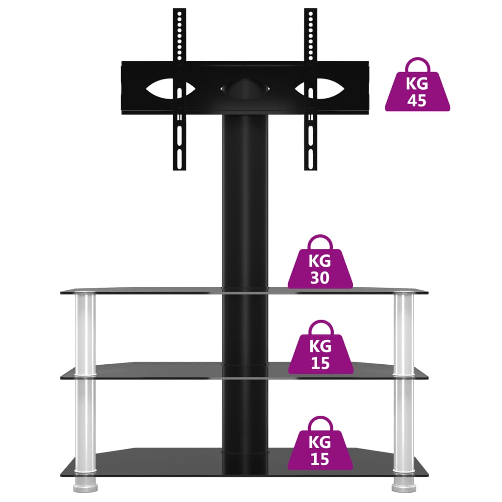 TV-benk hjørne 3-lags for 32-70 tommer svart og sølv
