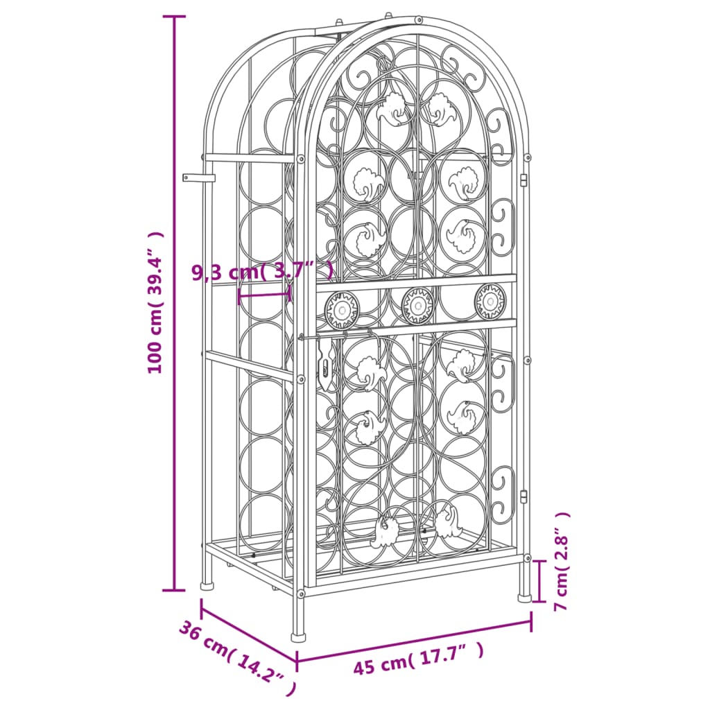 Vinstativ for 33 flasker svart 45x36x100 cm smijern