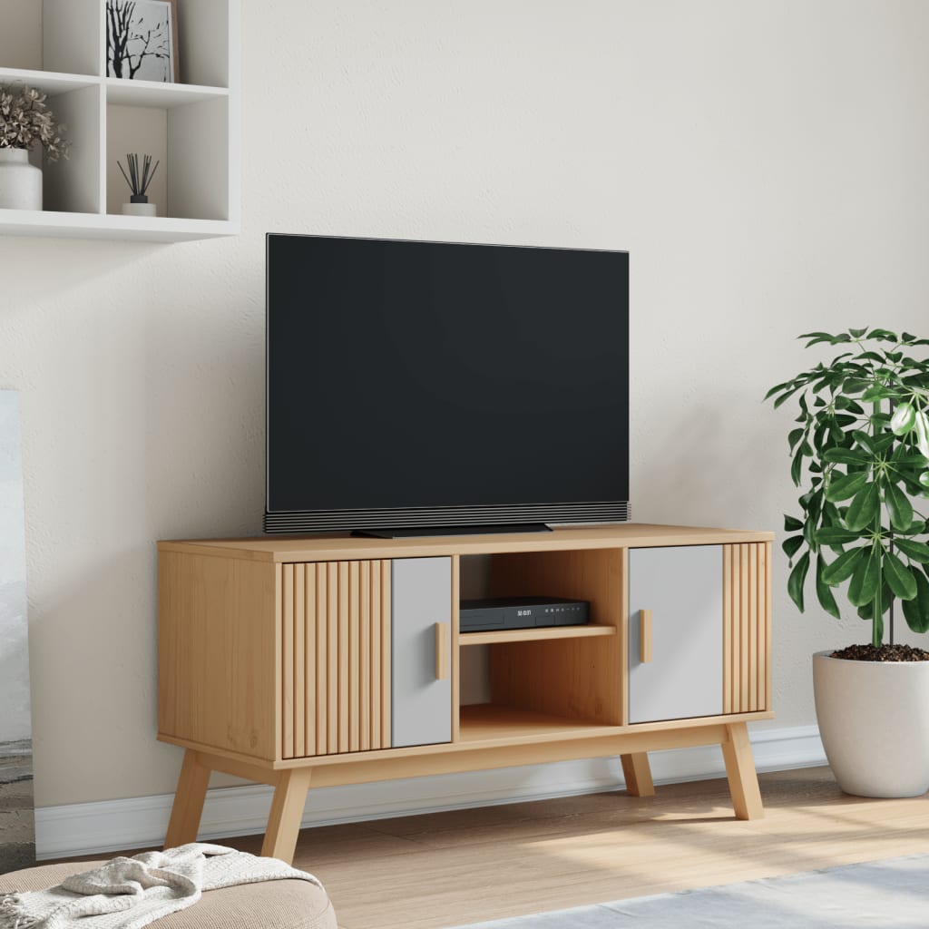 TV-Møbel Grå TV-benk Brun OLDEN 114x43x57 cm heltre furu