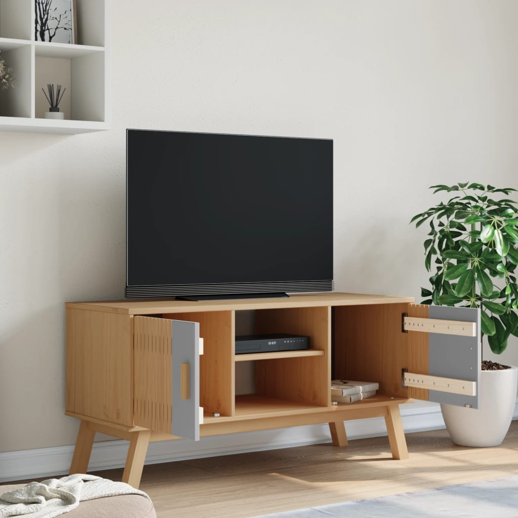 TV-Møbel Grå TV-benk Brun OLDEN 114x43x57 cm heltre furu