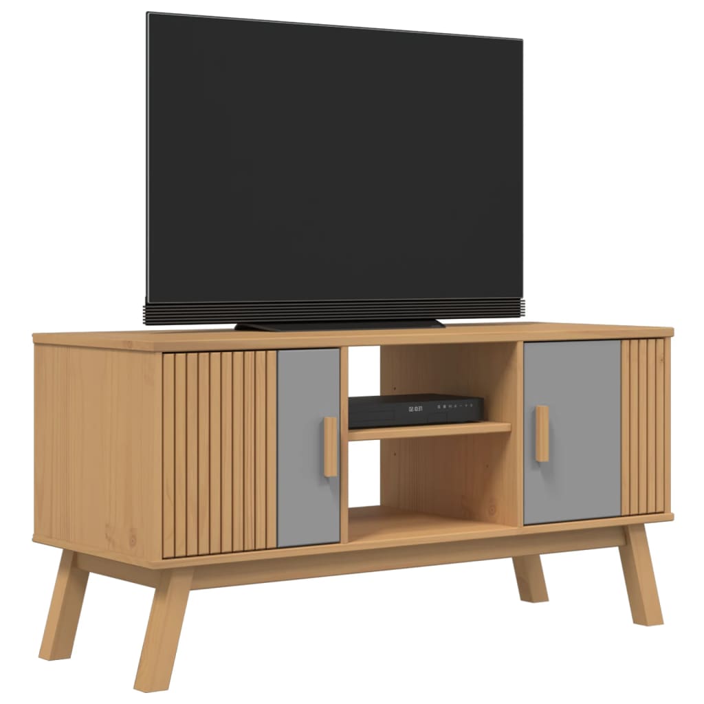 TV-Møbel Grå TV-benk Brun OLDEN 114x43x57 cm heltre furu