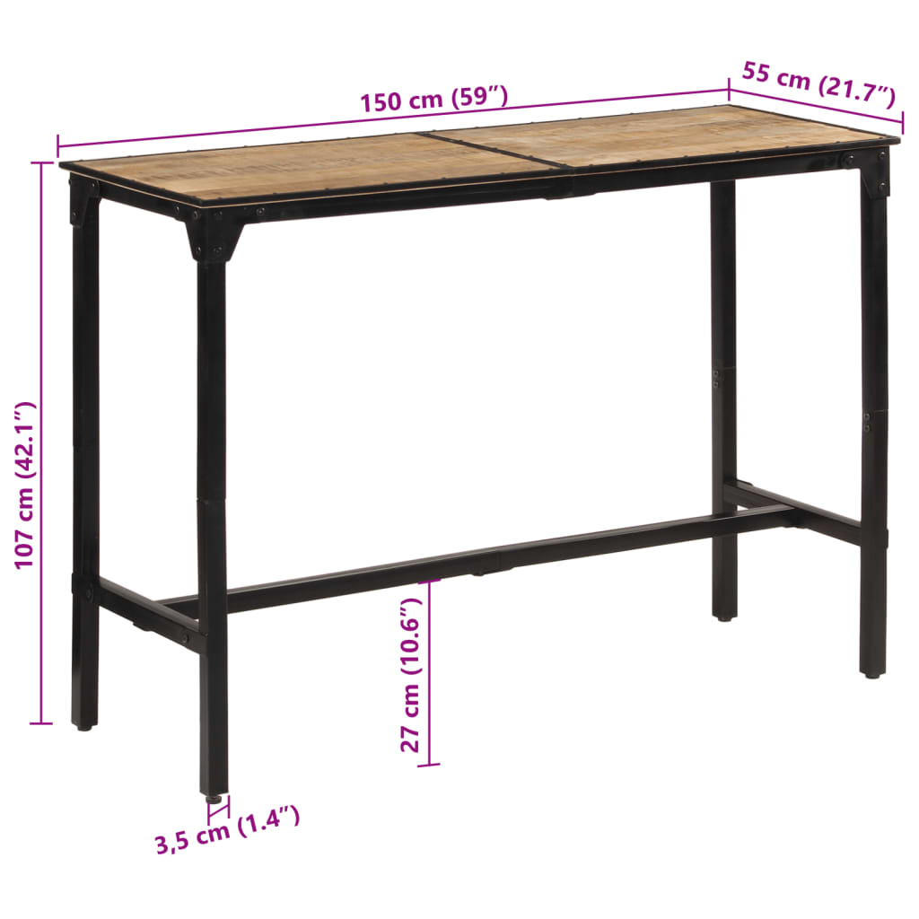 Barbord kafebord Bistrobord 150x55x107 cm grovt heltre mangotre