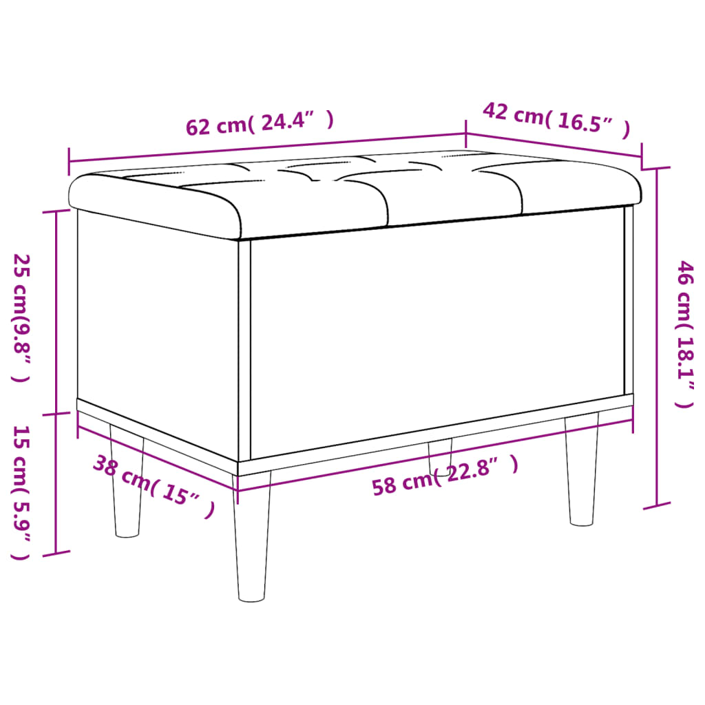 Oppbevaringsbenk brun eik 62x42x46 cm konstruert tre