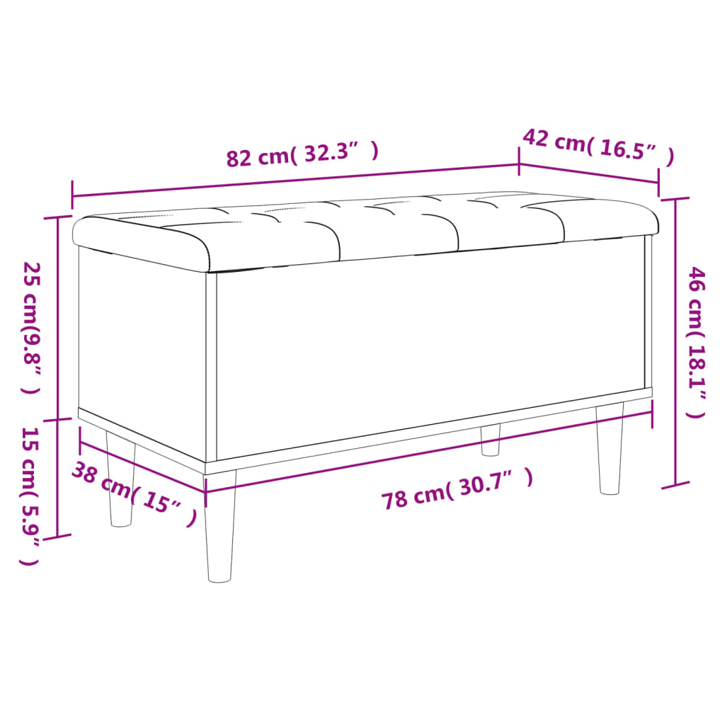 Oppbevaringsbenk svart 82x42x46 cm konstruert tre