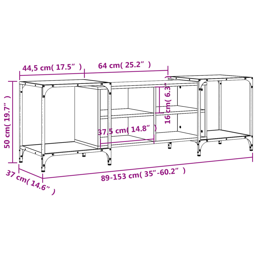 TV-benk brun eik 153x37x50 cm konstruert tre