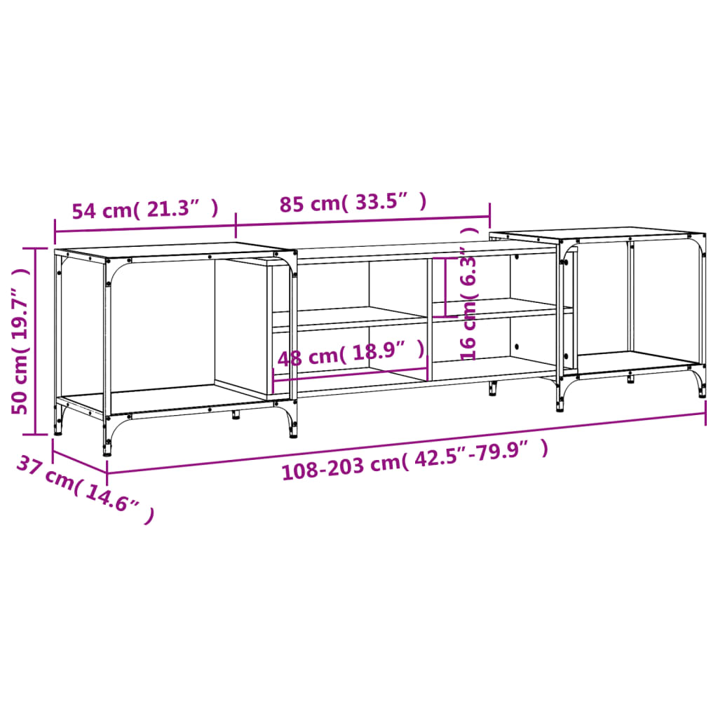 TV-benk svart 203x37x50 cm konstruert tre