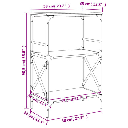 Bokhylle 3 etasjer svart 59x35x90,5 cm konstruert tre