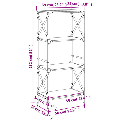 Bokhylle 4 etasjer sonoma eik 59x35x132 cm konstruert tre