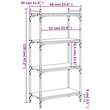 Bokhylle 4 etasjer svart 60x30x120 cm konstruert tre