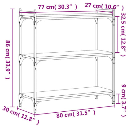 Bokhylle 3 etasjer svart 80x30x86 cm konstruert tre