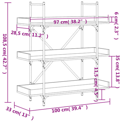 Bokhylle 3 etasjer svart 100x33x108,5 cm konstruert tre