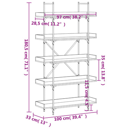 Bokhylle 5 etasjer brun eik 100x33x180,5 cm konstruert tre