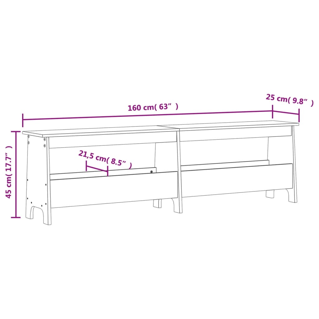 Hallbenk Gangbenk 160x28x45 cm heltre furu