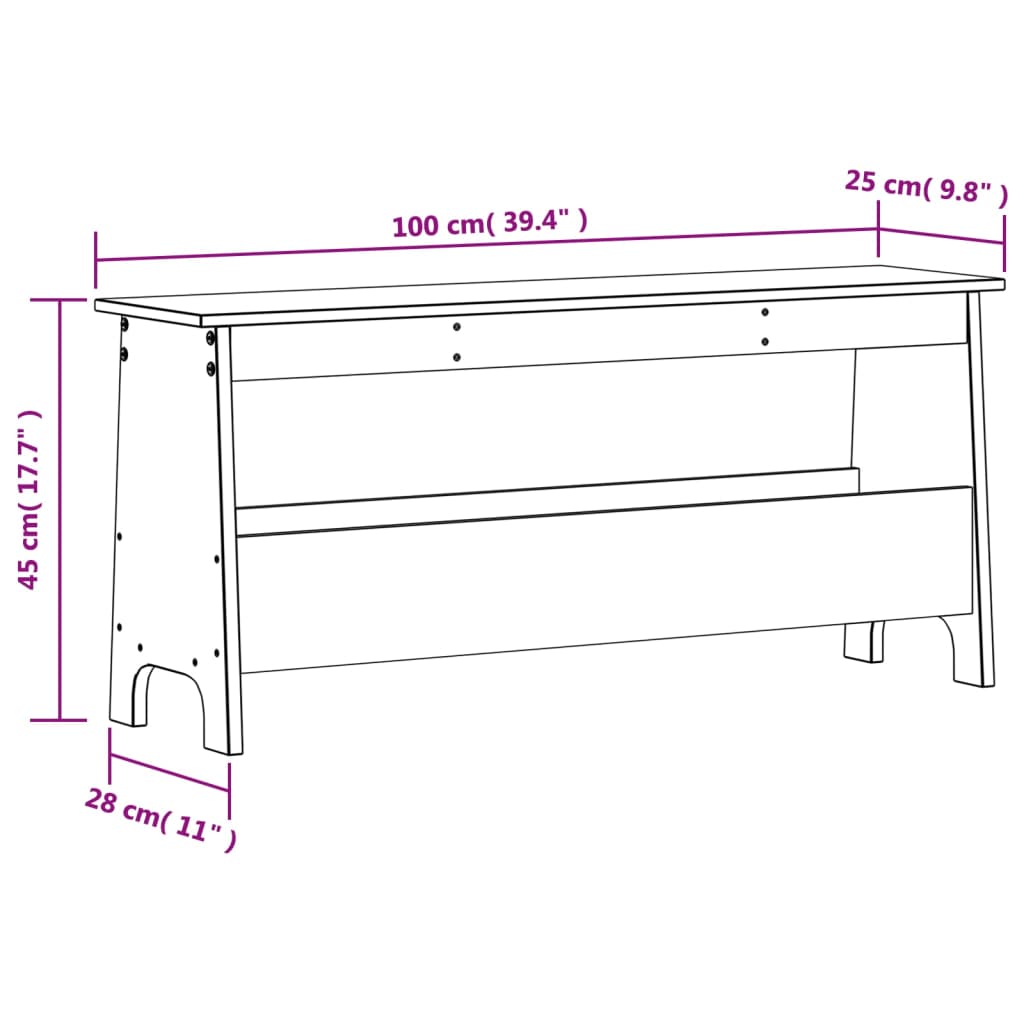 Hallbenk Gangbenk voksbrun 100x28x45 cm heltre furu